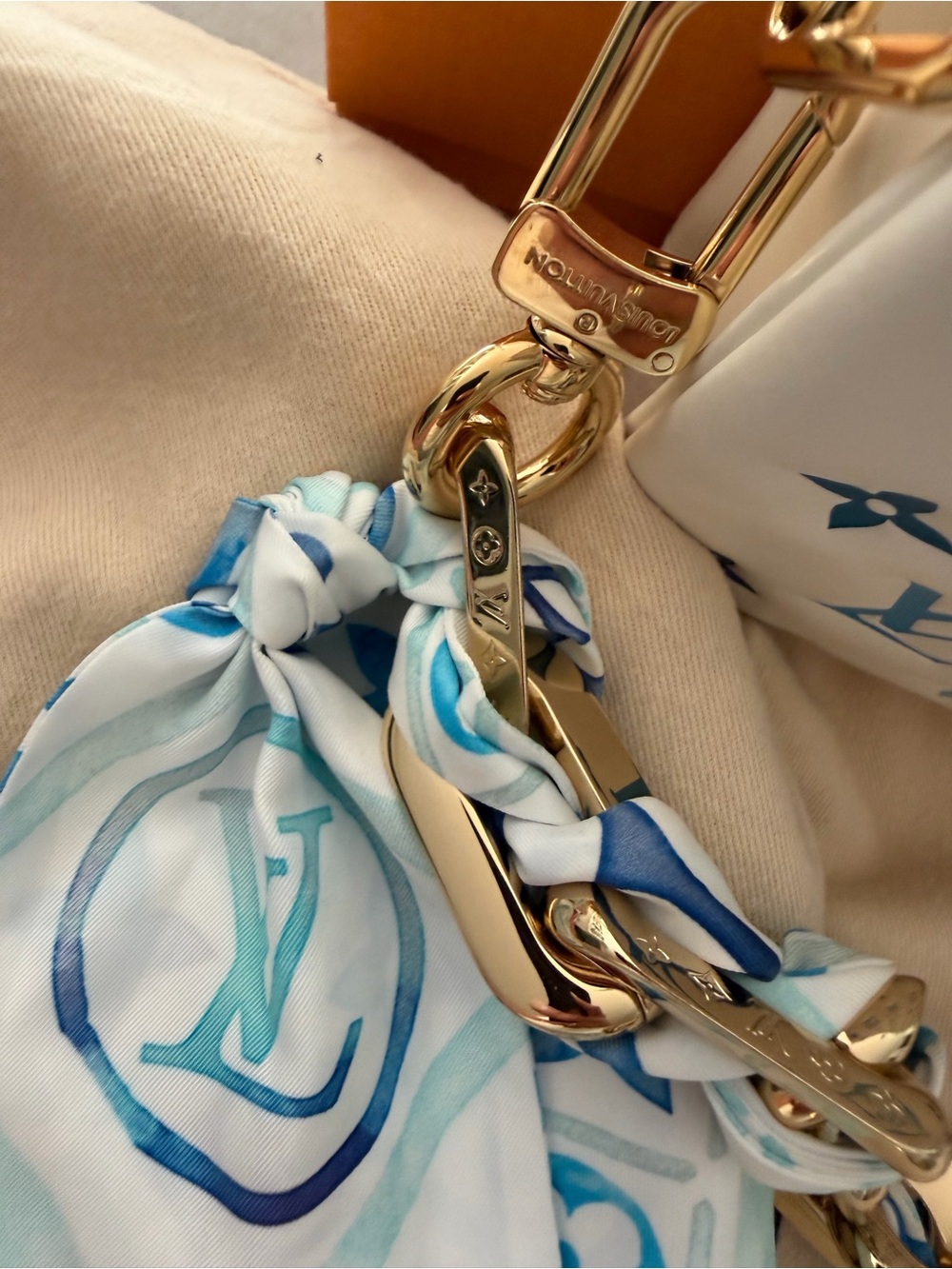 Louis Vuitton Coussin PM By The Pool M11225 Blue White Scarf Chain Authentic - Picture 14 of 15